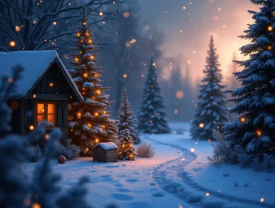 Cozy Winter Cabin With Glowing Christmas Trees