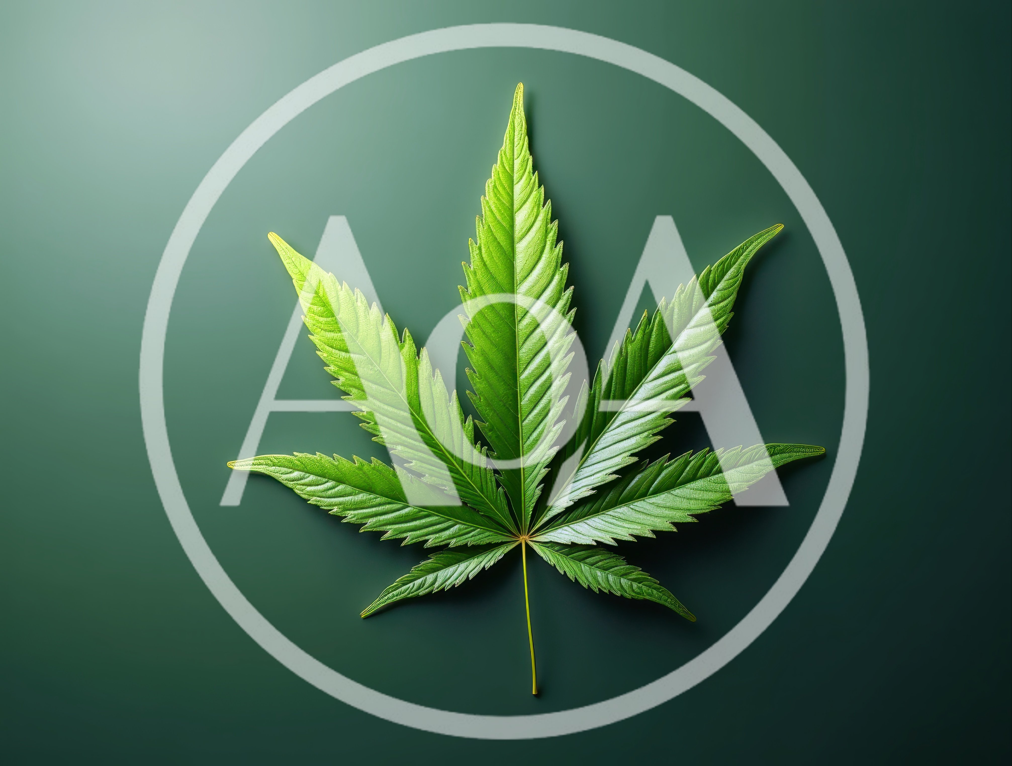 Single Green Cannabis Leaf On Dark Green Background