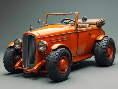 Custom Orange Vintage Hot Rod With Off-Road Tires