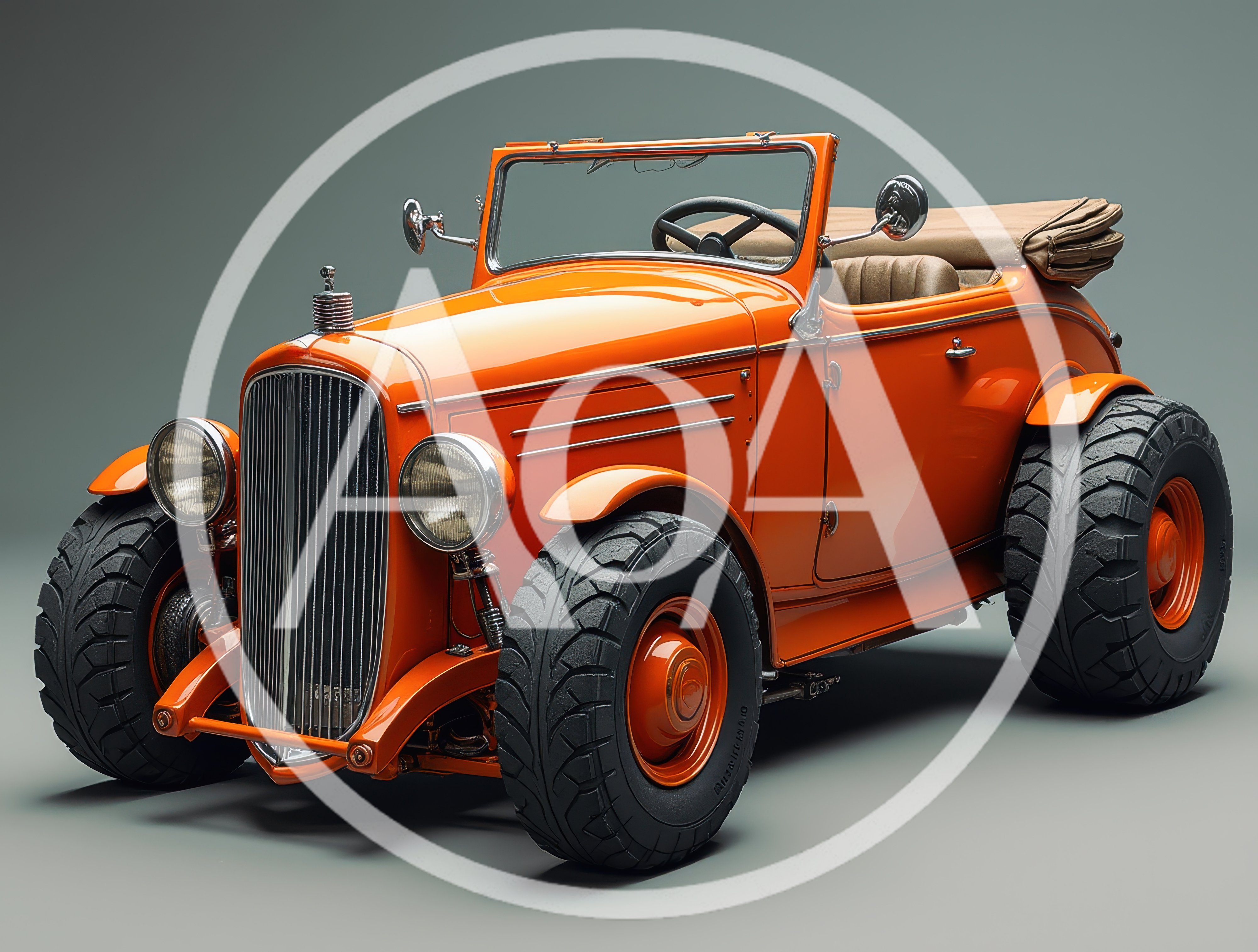 Custom Orange Vintage Hot Rod With Off-Road Tires