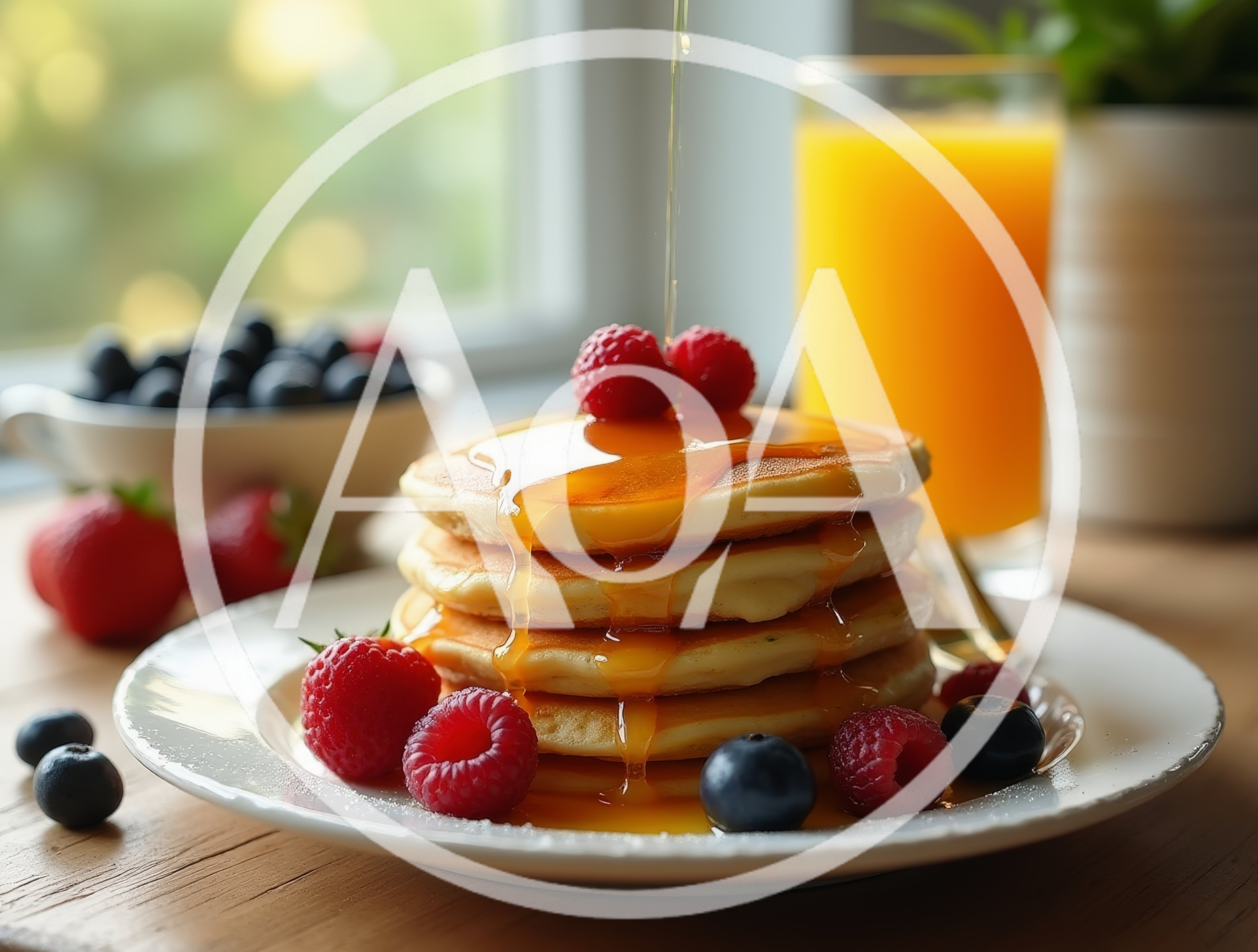 Stack Of Pancakes With Syrup And Fresh Berries