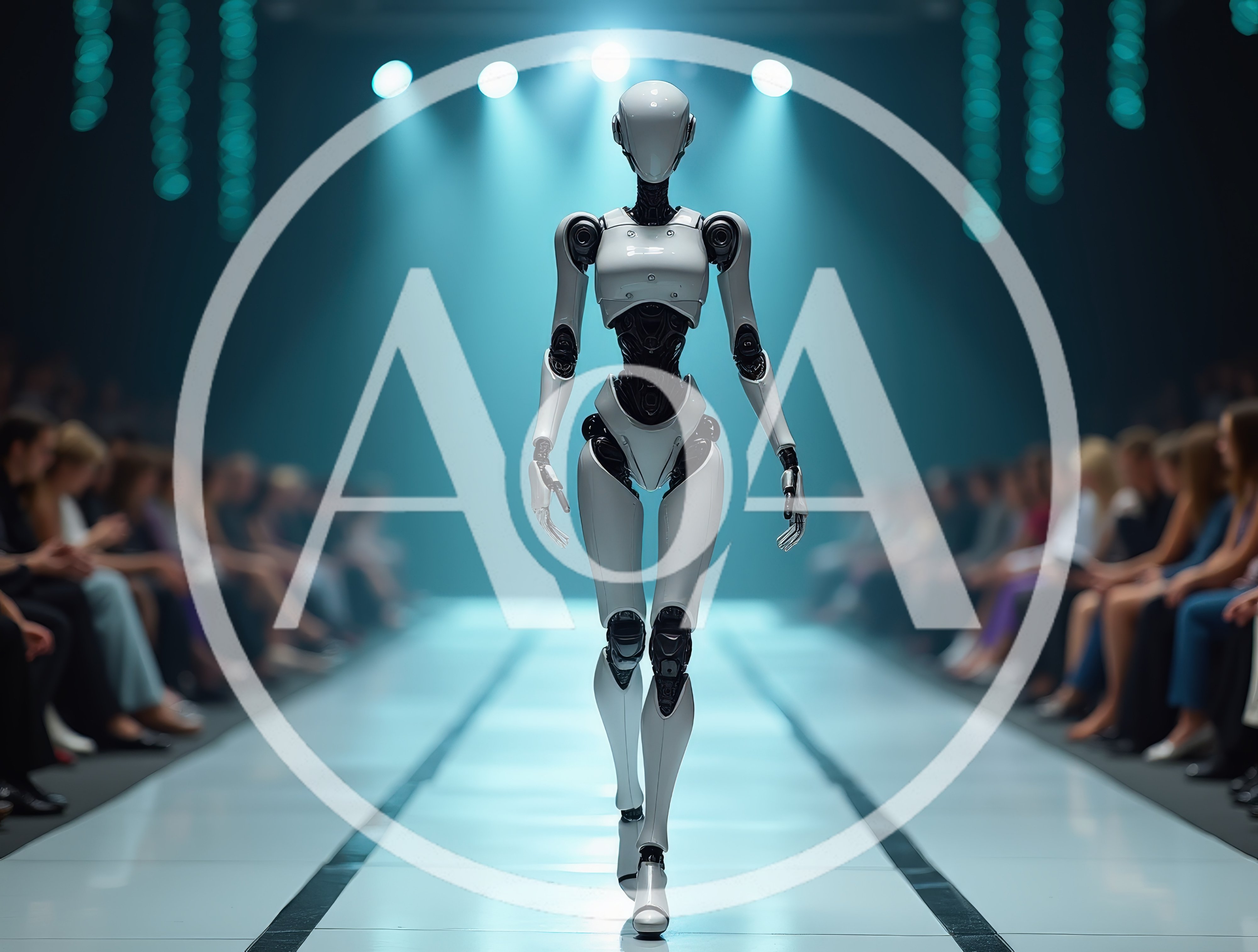 Futuristic Humanoid Robot Walking On A Fashion Runway