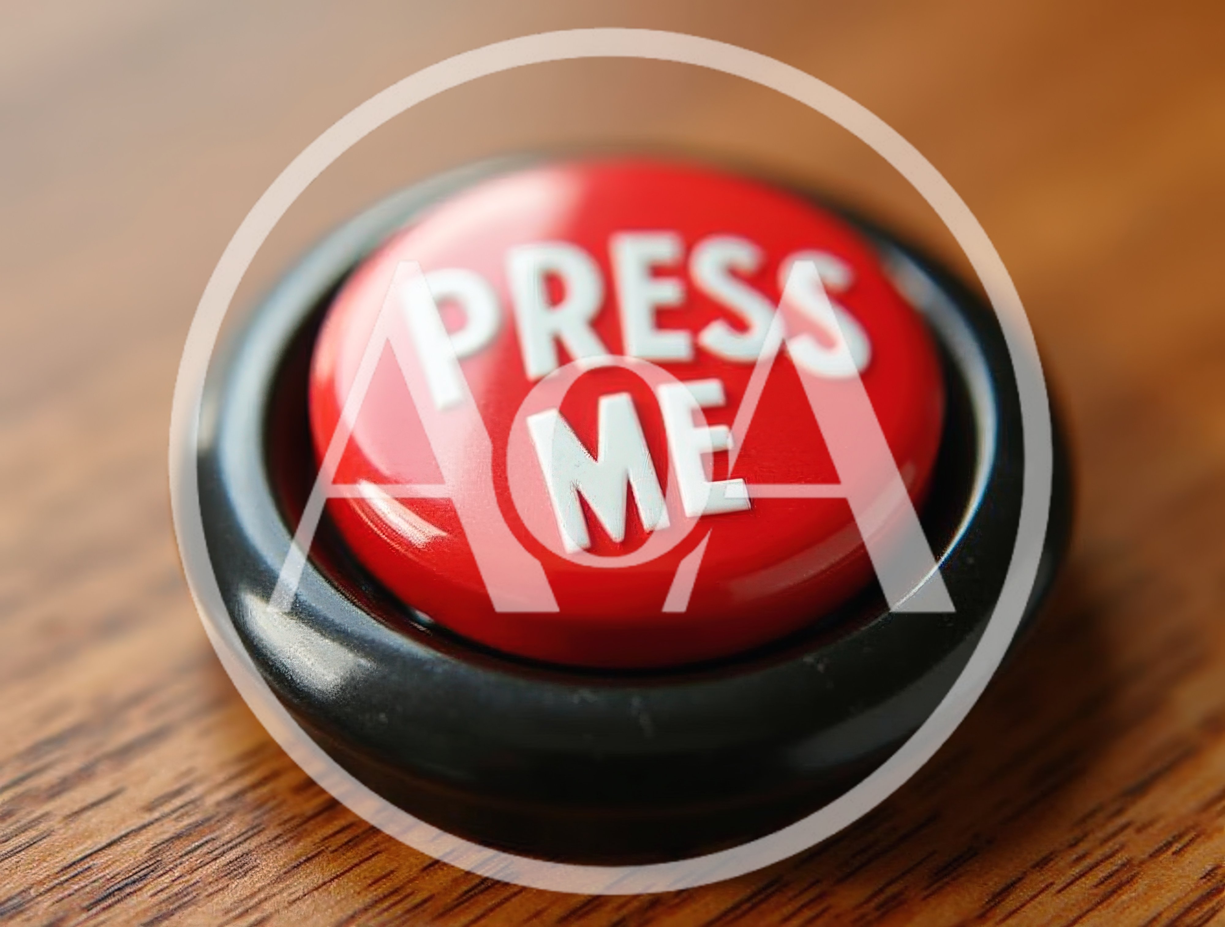Red Press Me Button On Wooden Surface