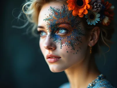 Portrait Of A Woman With Artistic Glitter Makeup