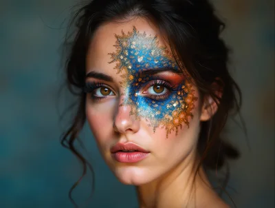 Portrait Of A Woman With Artistic Glitter Makeup