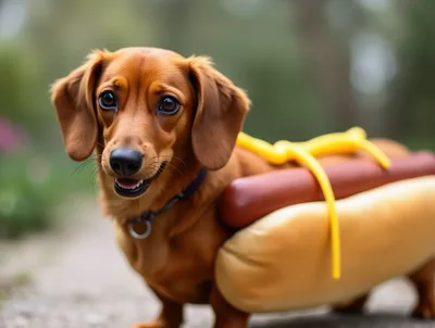 Dachshund Dog Wearing A Hot Dog Costume