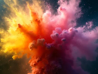 Vibrant Multi-Colored Powder Explosion Against Dark Background