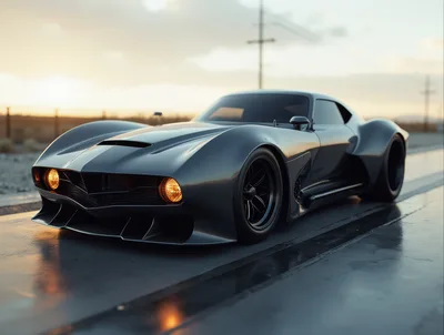 Custom Dark Grey Sports Car On Wet Road