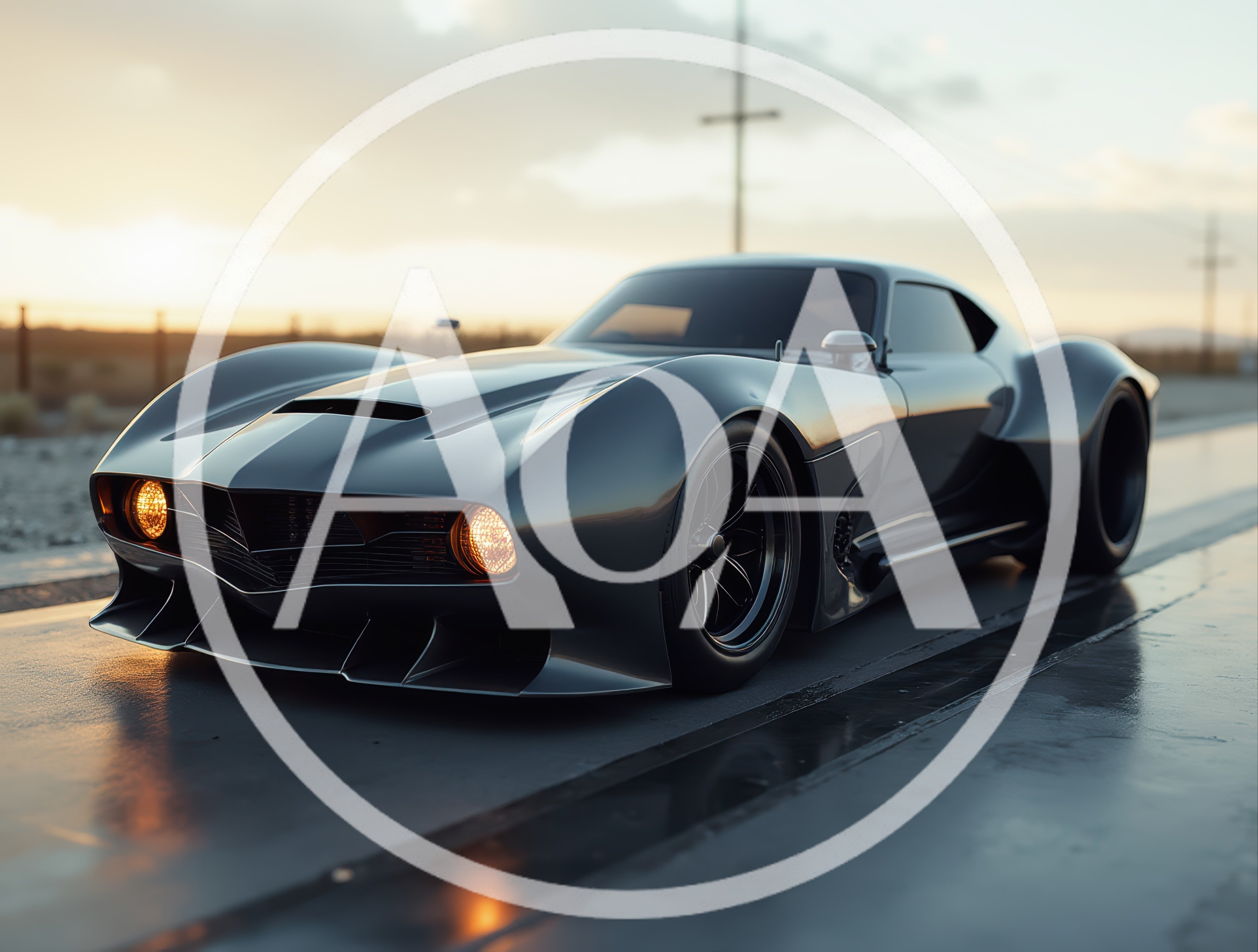 Custom Dark Grey Sports Car On Wet Road