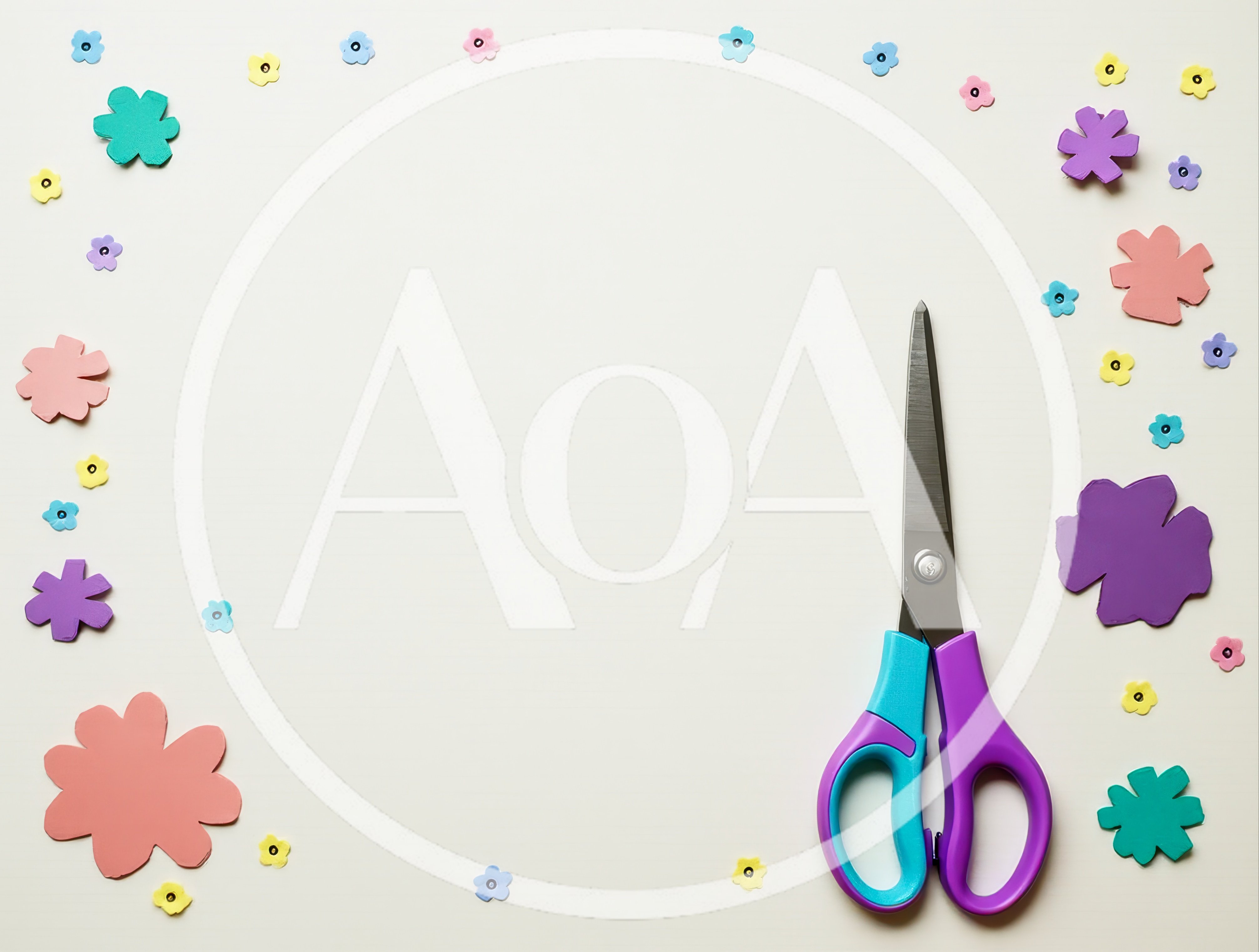Craft Scissors With Paper Flowers On White Background