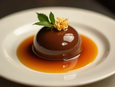 Gourmet Chocolate Dome Dessert With Caramel Sauce
