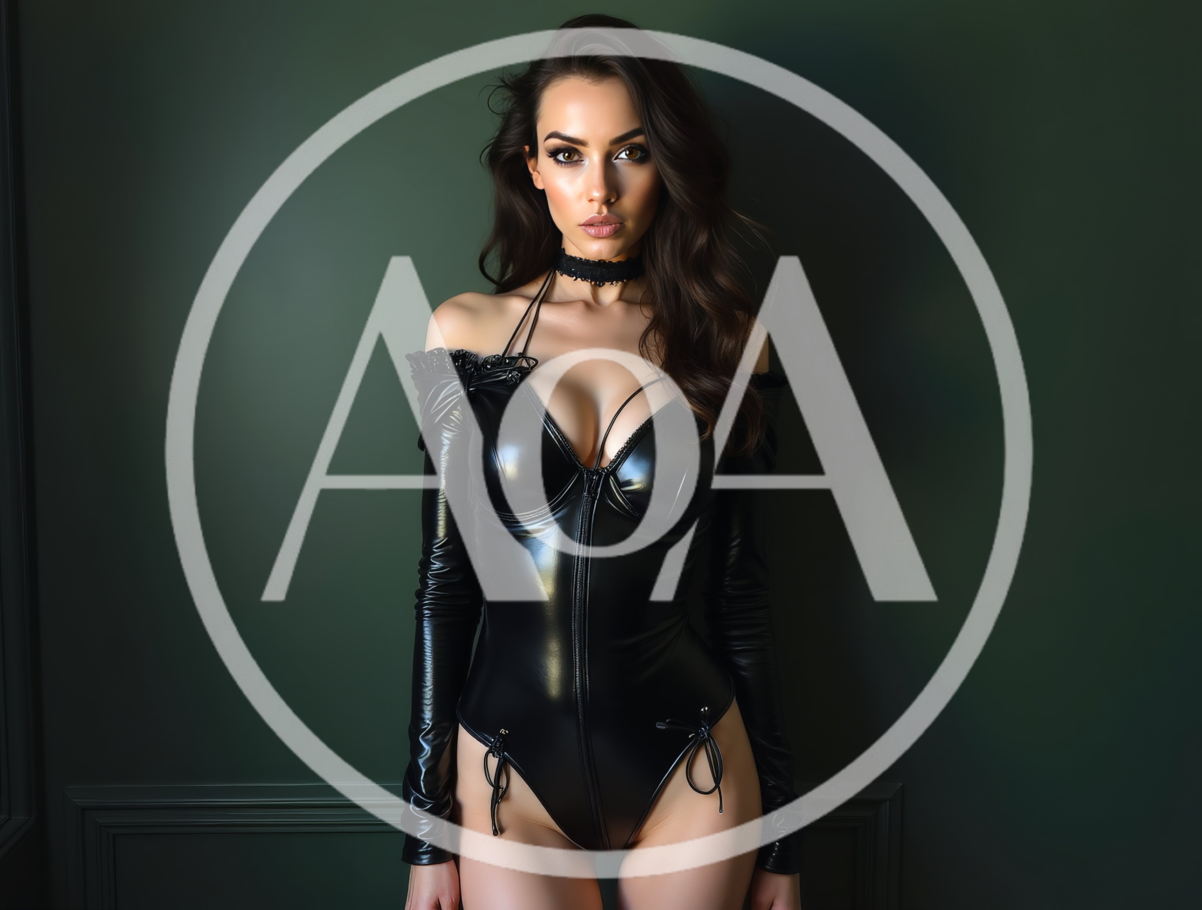 Portrait of a Woman in Black Latex Bodysuit
