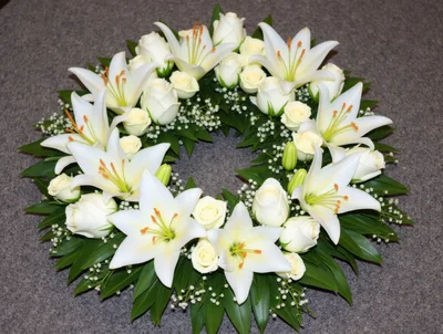 Funeral Wreath With White Lilies And Roses