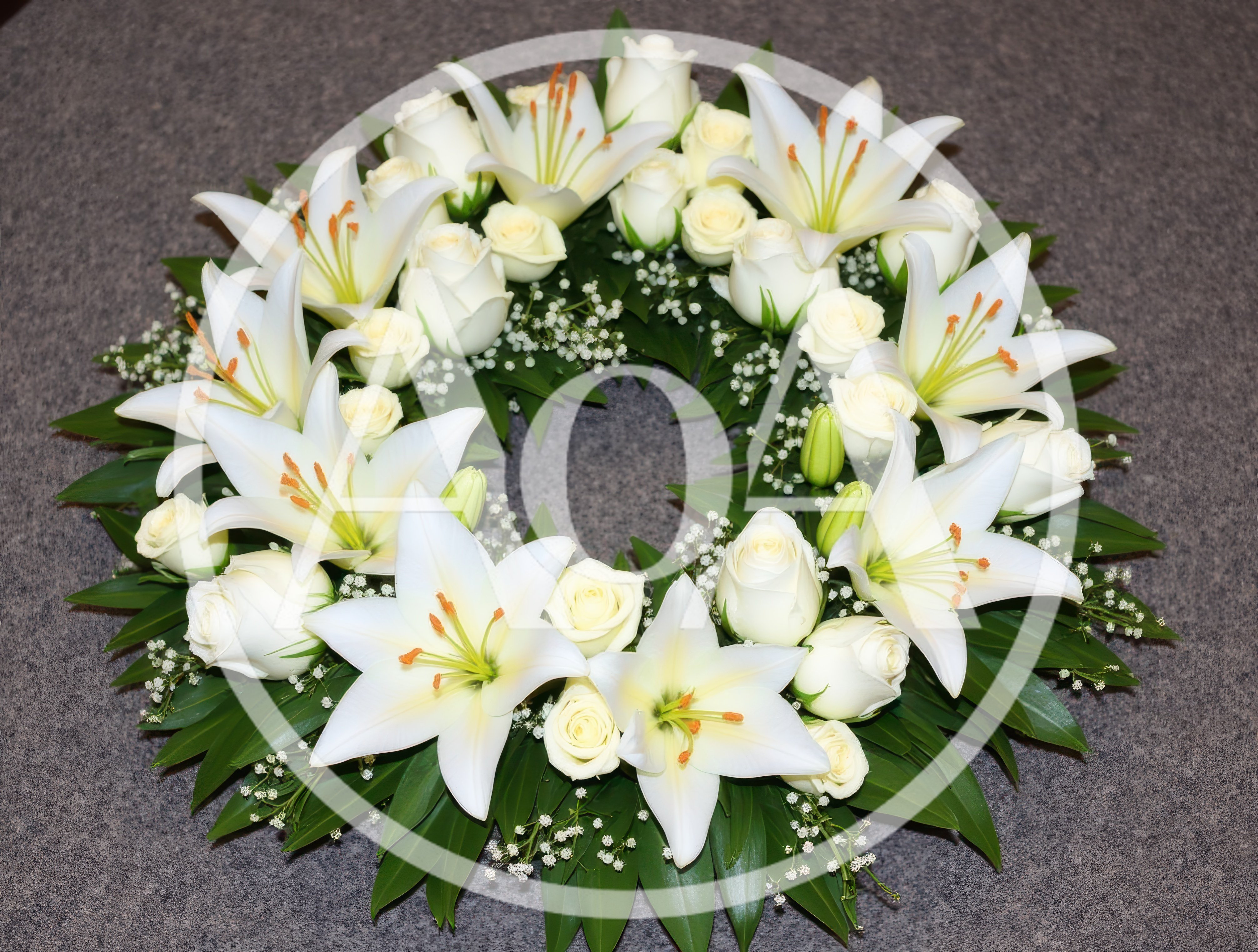 Funeral Wreath With White Lilies And Roses