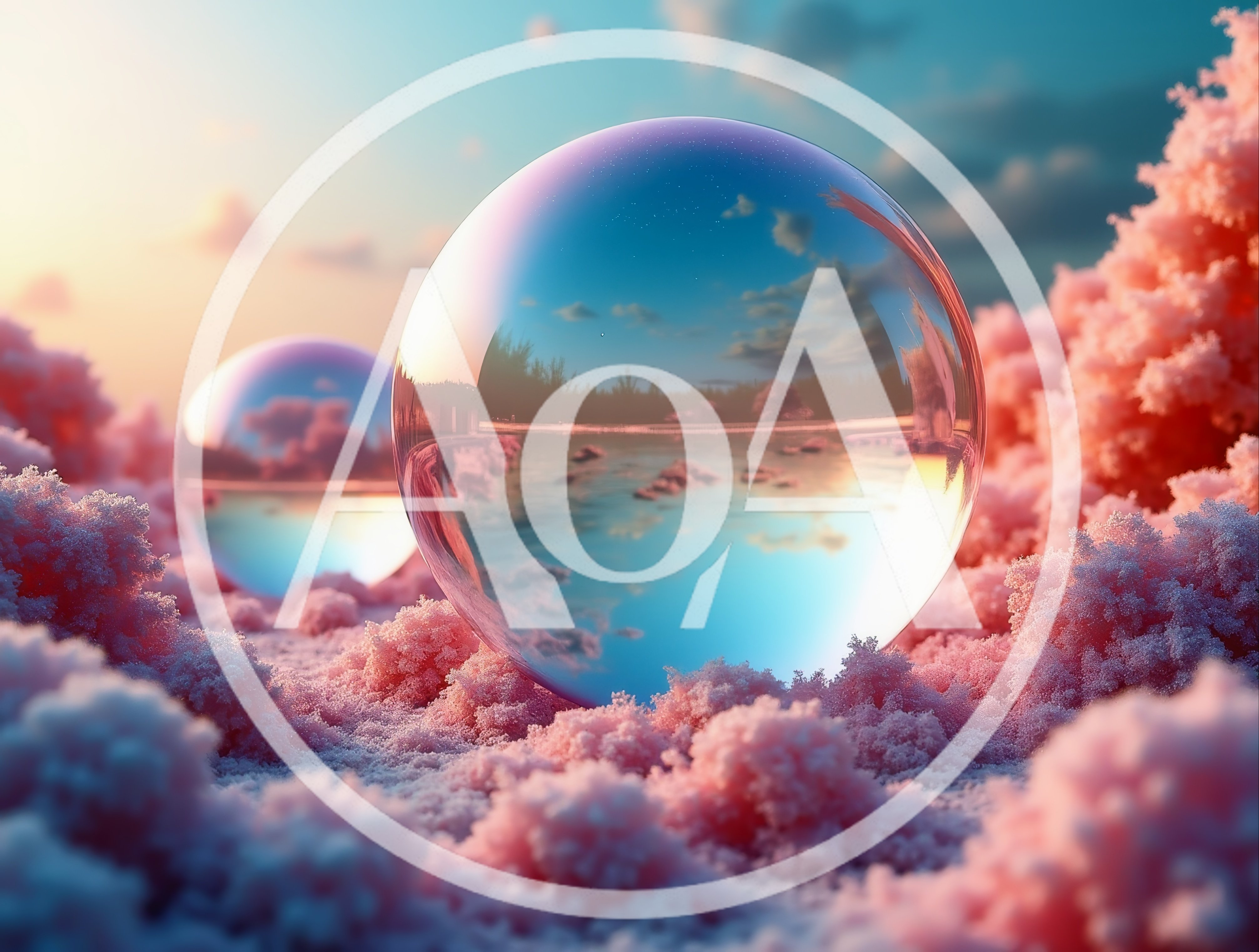 Two Glass Spheres Resting On Pink Textured Clouds