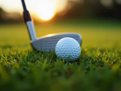 Golf Ball And Iron Club On Green Grass