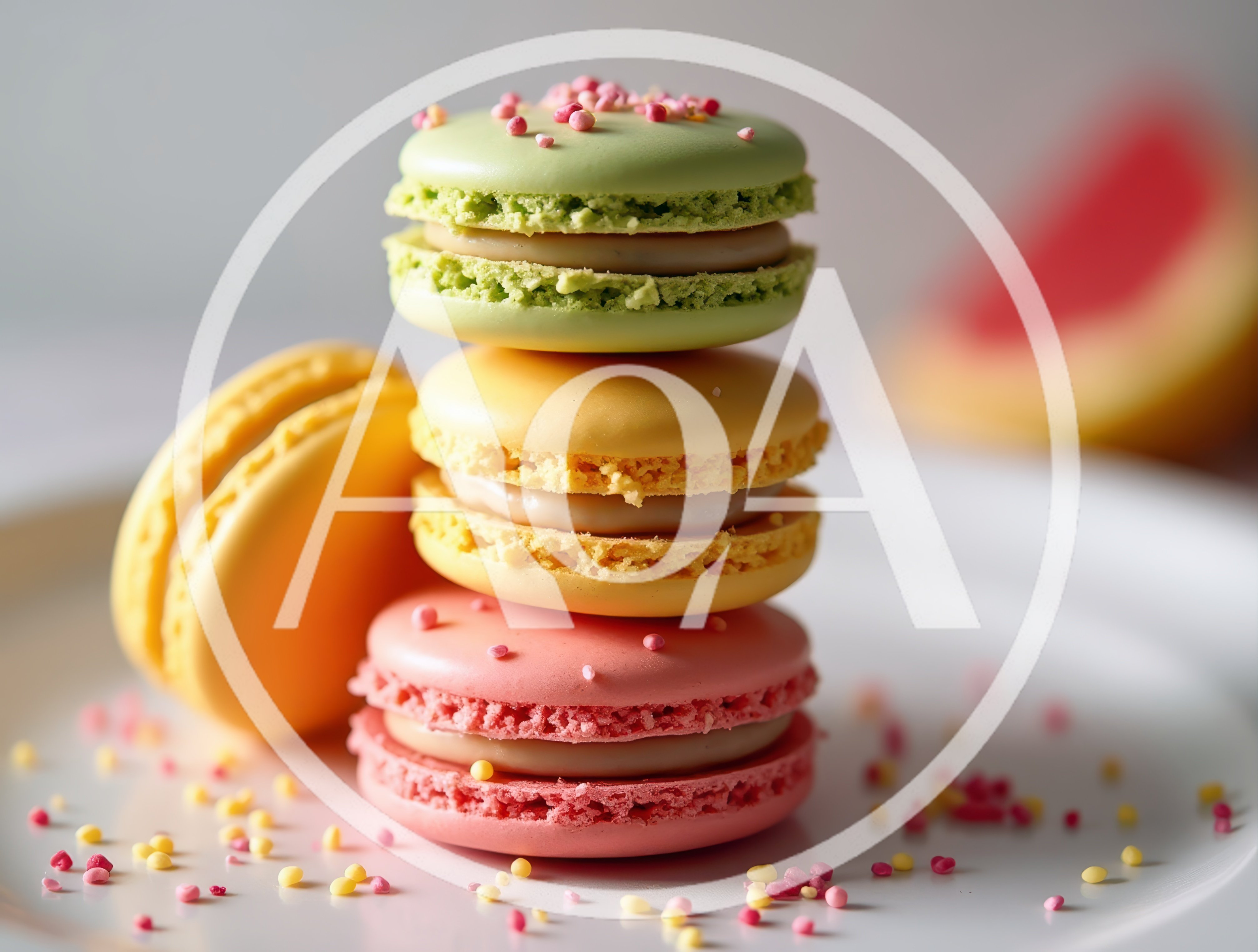 Stack of Colorful French Macarons on White Plate