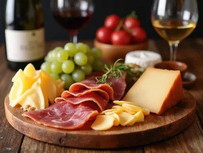 Gourmet Charcuterie Board With Wine And Cheese