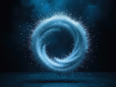 Abstract Blue Particle Vortex Swirling In Dark Space