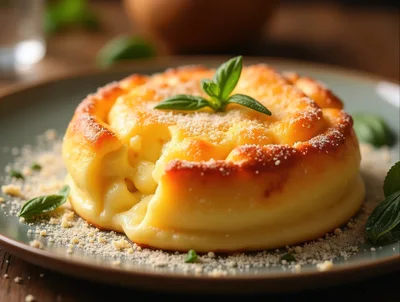 Baked Macaroni and Cheese Souffle on Plate
