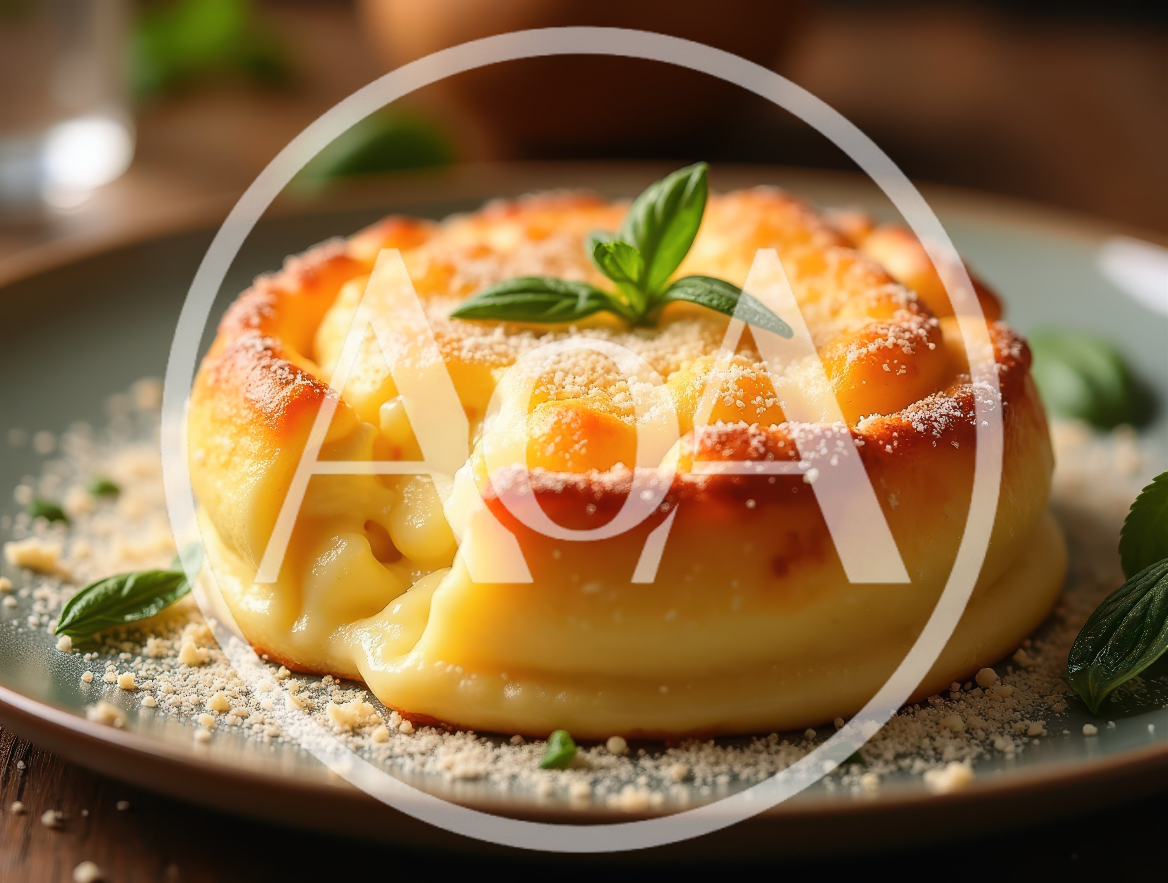 Baked Macaroni and Cheese Souffle on Plate