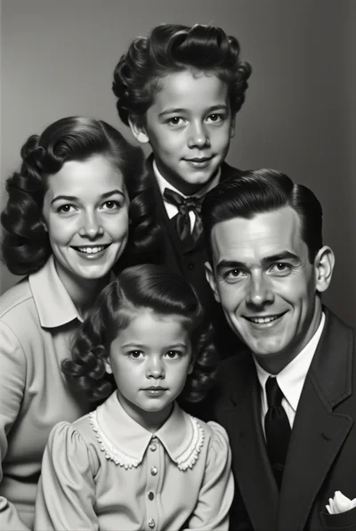 Vintage Family Portrait Of Parents And Two Children