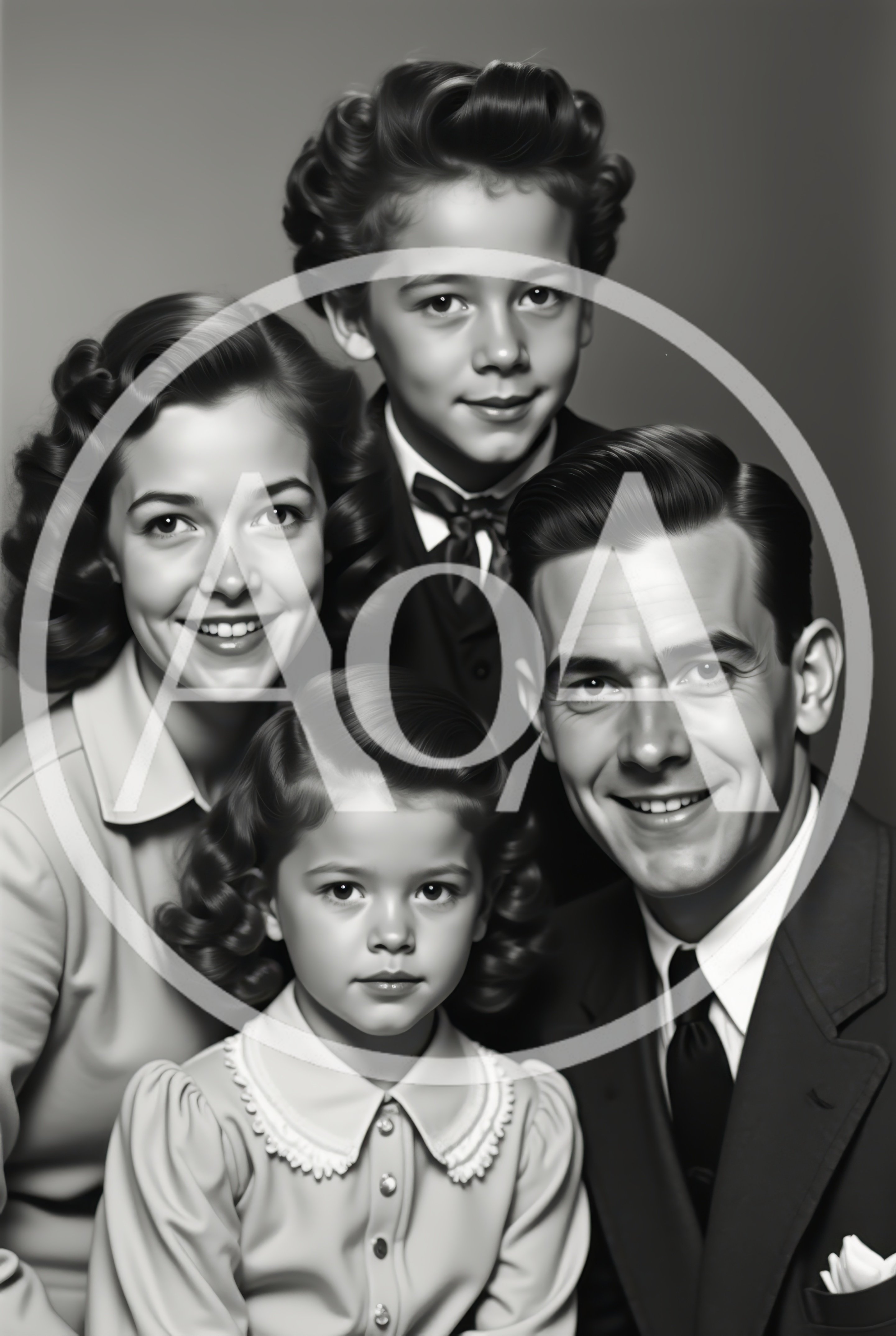 Vintage Family Portrait Of Parents And Two Children