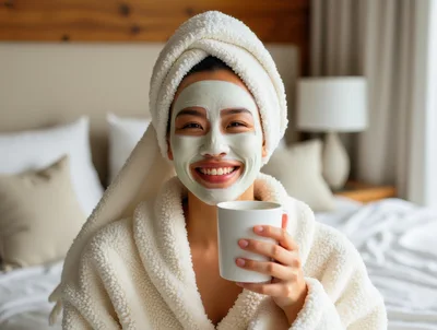 Young Woman With Face Mask Holding Coffee Mug