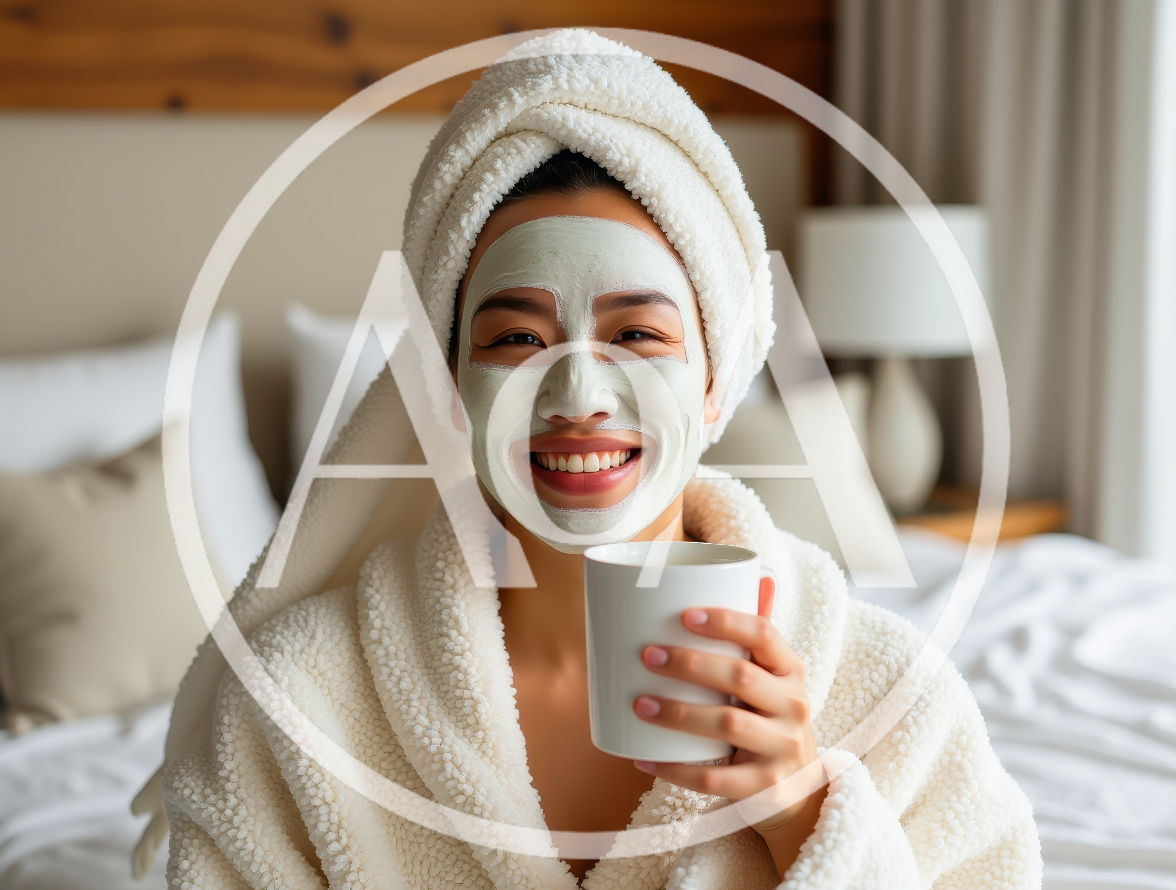 Young Woman With Face Mask Holding Coffee Mug