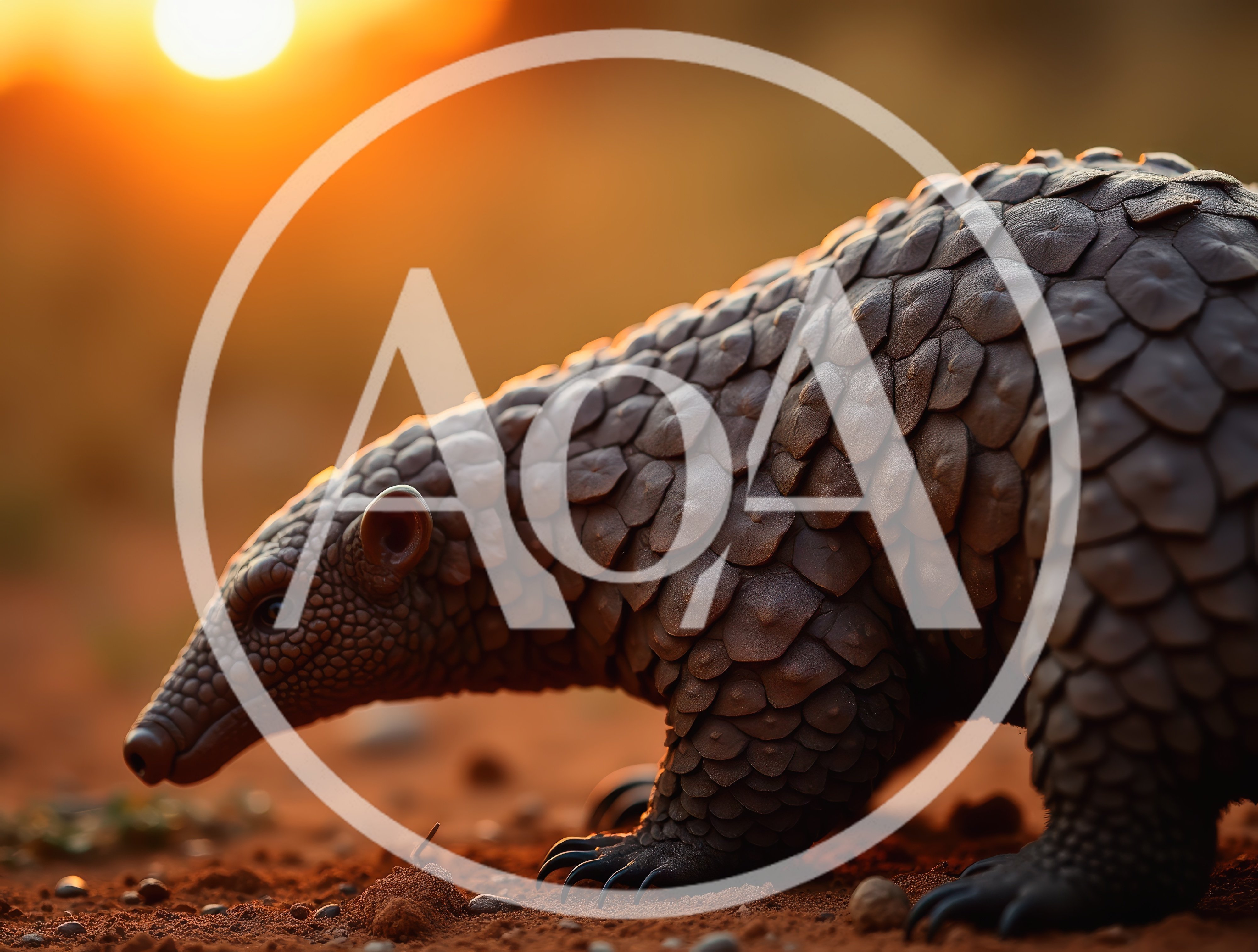 Pangolin Walking Across Dry Ground At Sunset