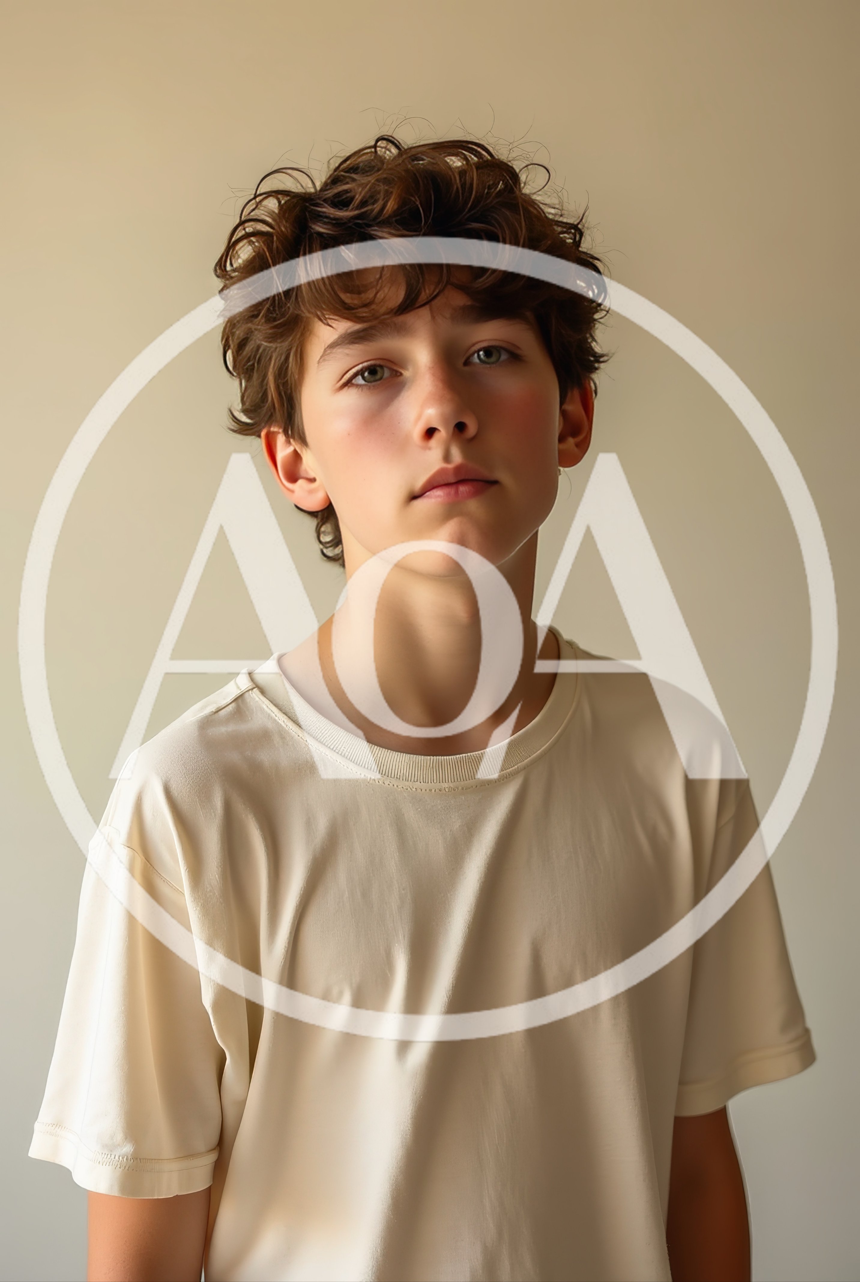 Portrait Of A Young Boy With Curly Hair