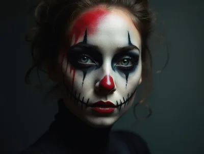 Portrait Of A Woman With Creepy Clown Makeup