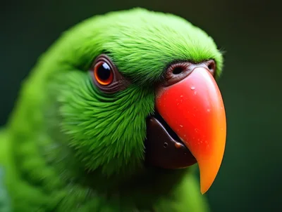 Close Up Portrait Of A Green Ring-Necked Parakeet