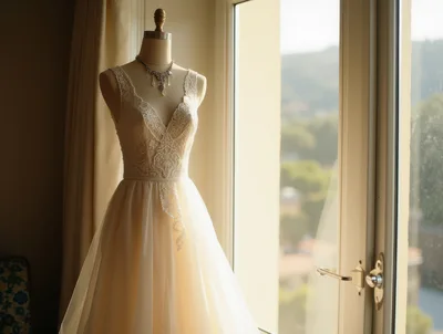 Wedding Dress On Mannequin By A Sunny Window