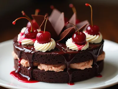 Decadent Chocolate Layer Cake With Cherries