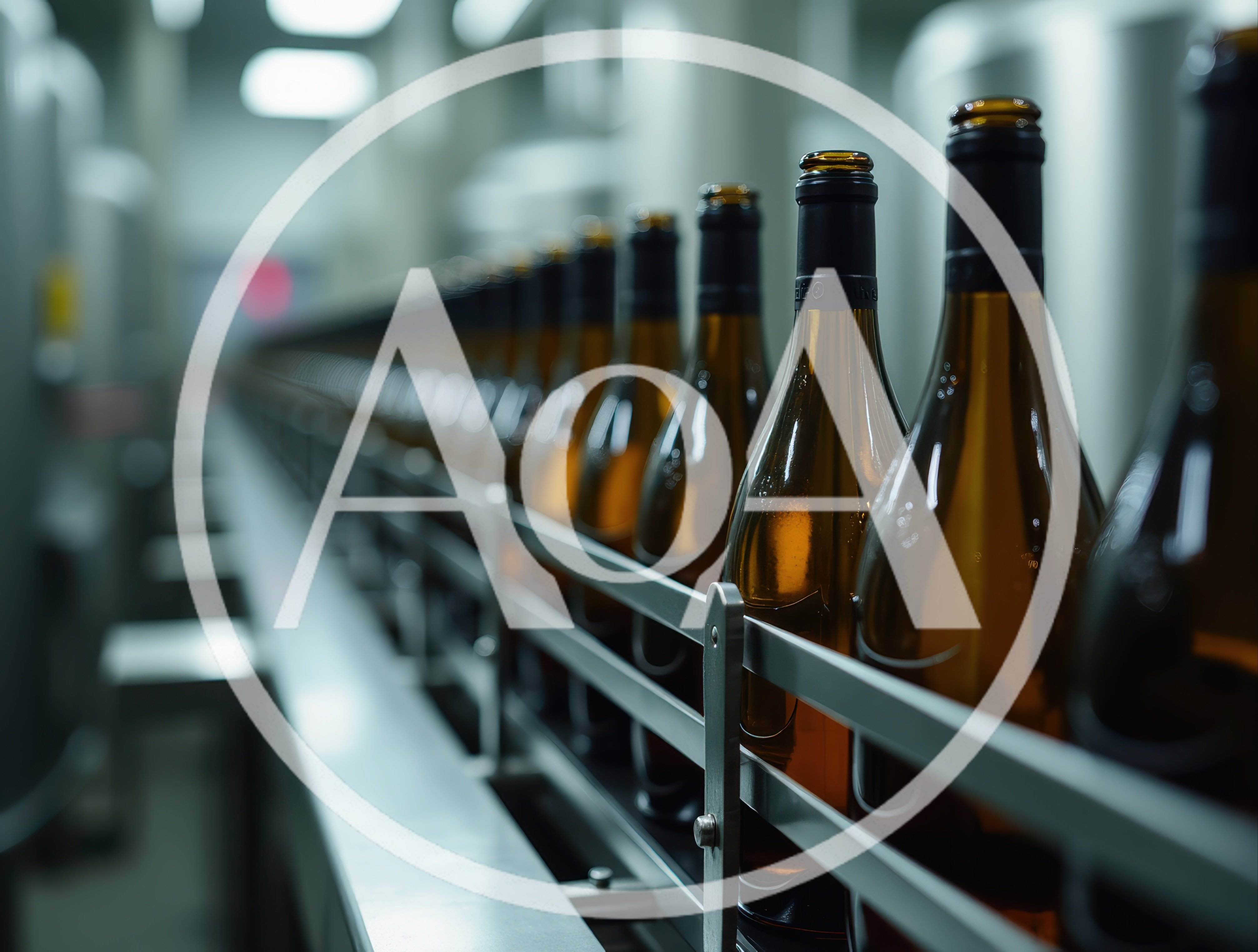 Empty Wine Bottles Moving Along Industrial Conveyor Belt