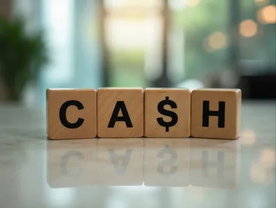 Wooden Blocks Spelling Cash With Dollar Sign
