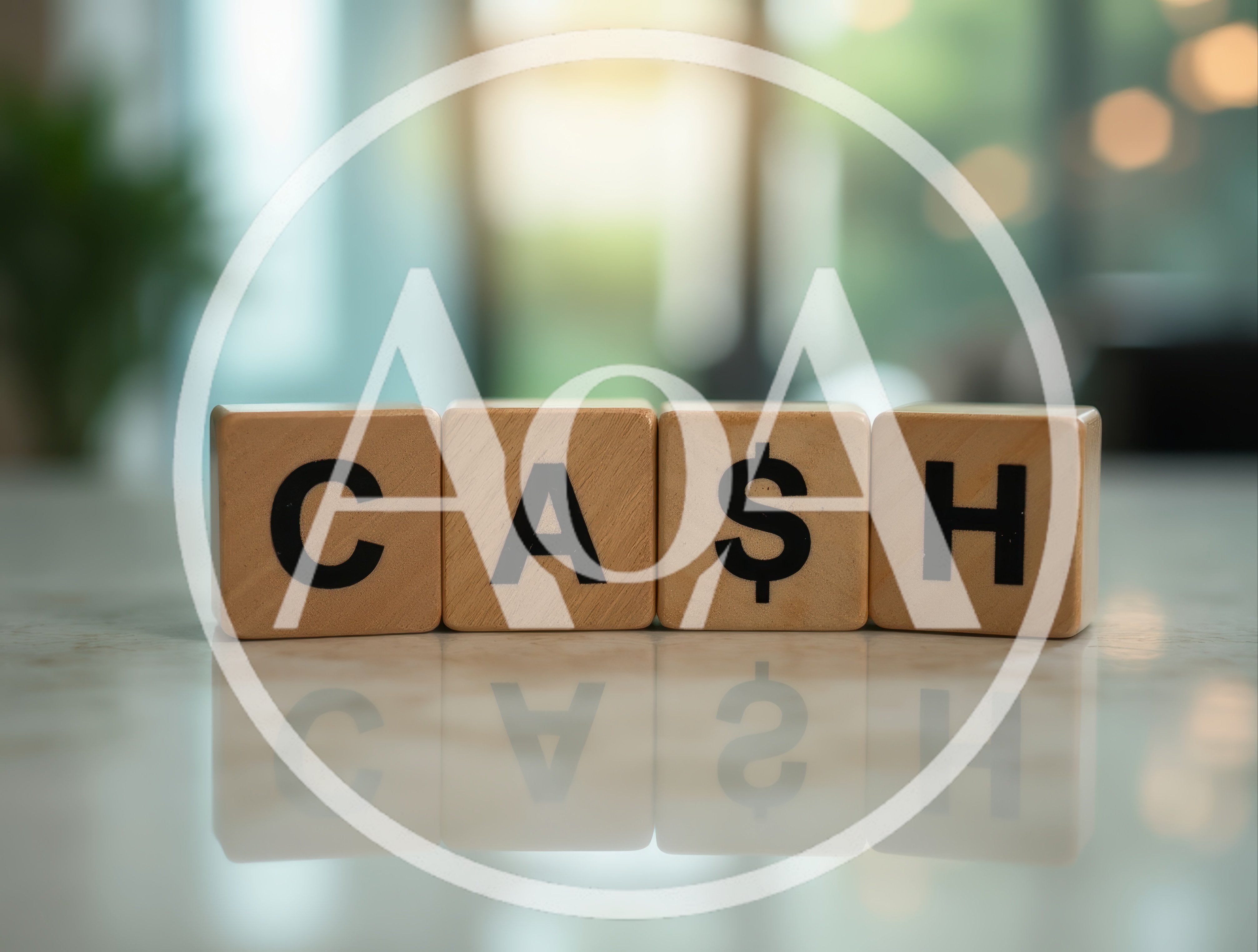 Wooden Blocks Spelling Cash With Dollar Sign