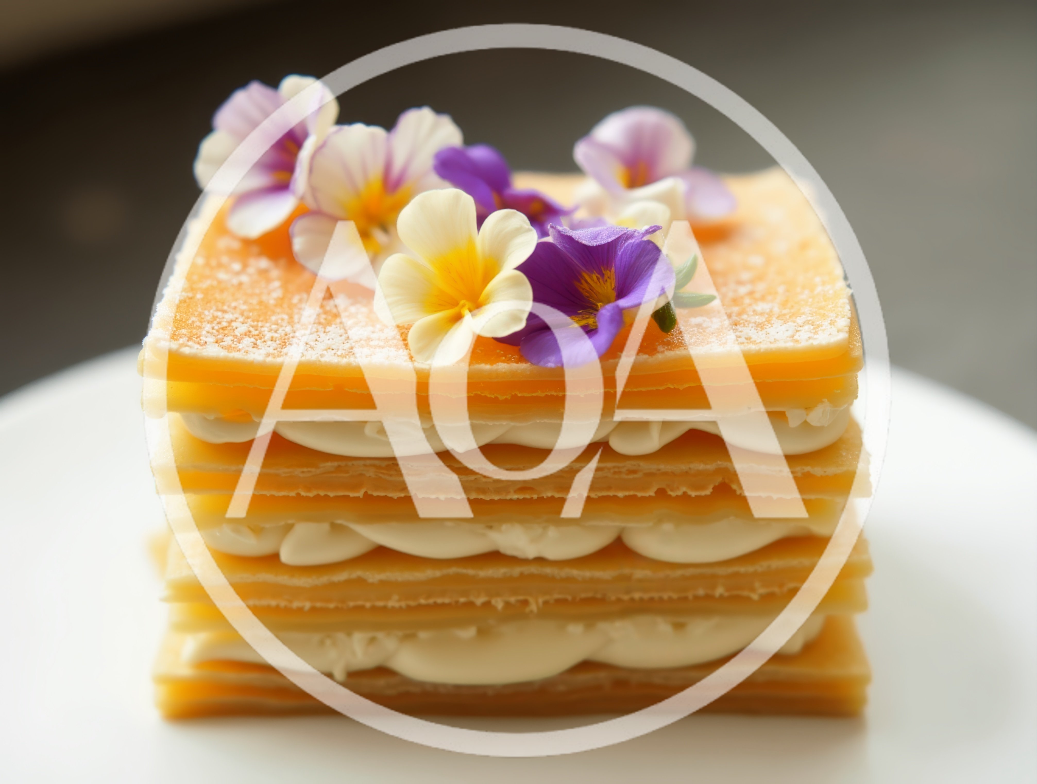 Gourmet Mille-Feuille Pastry Decorated With Edible Flowers