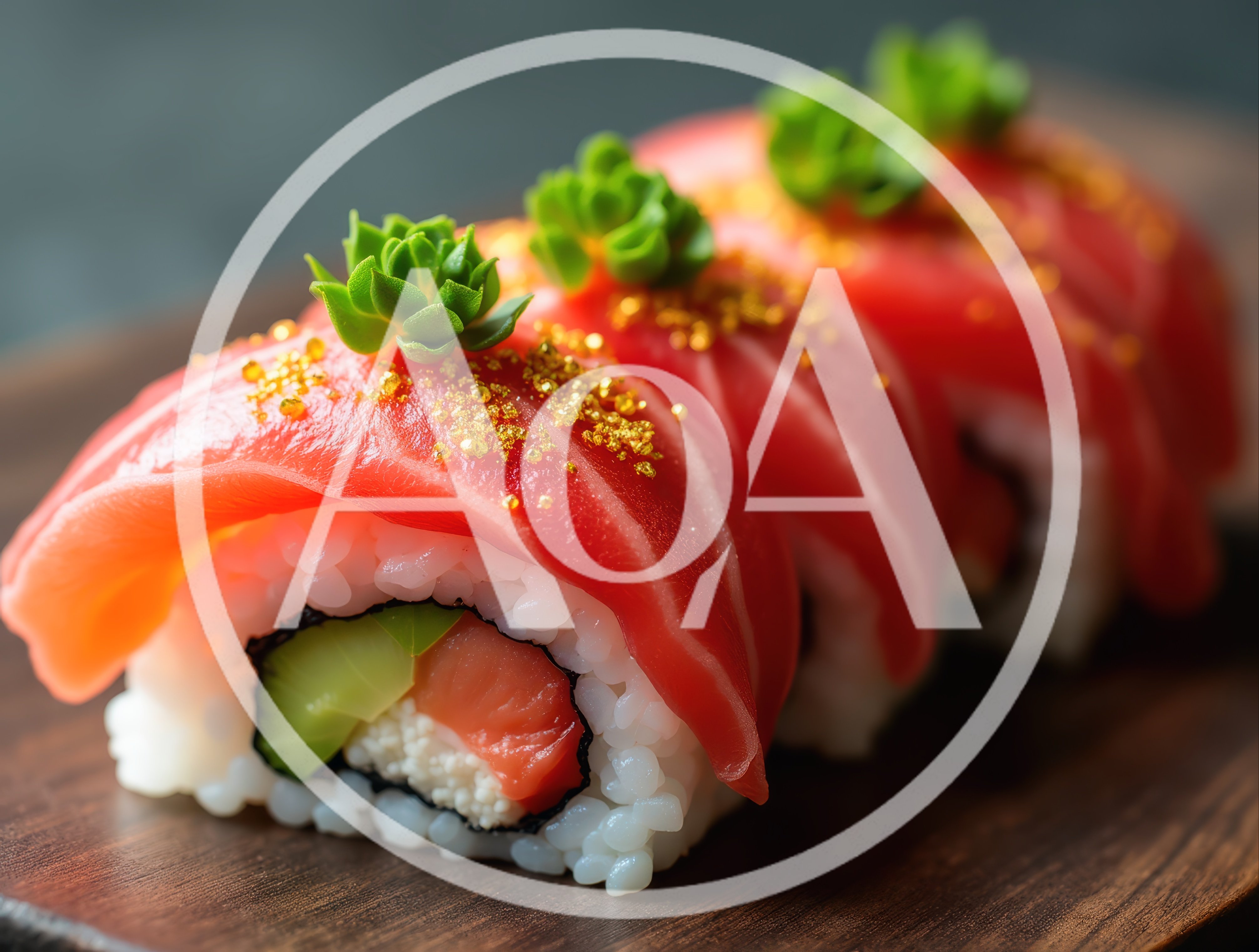 Gourmet Tuna Sushi Rolls With Gold Flakes