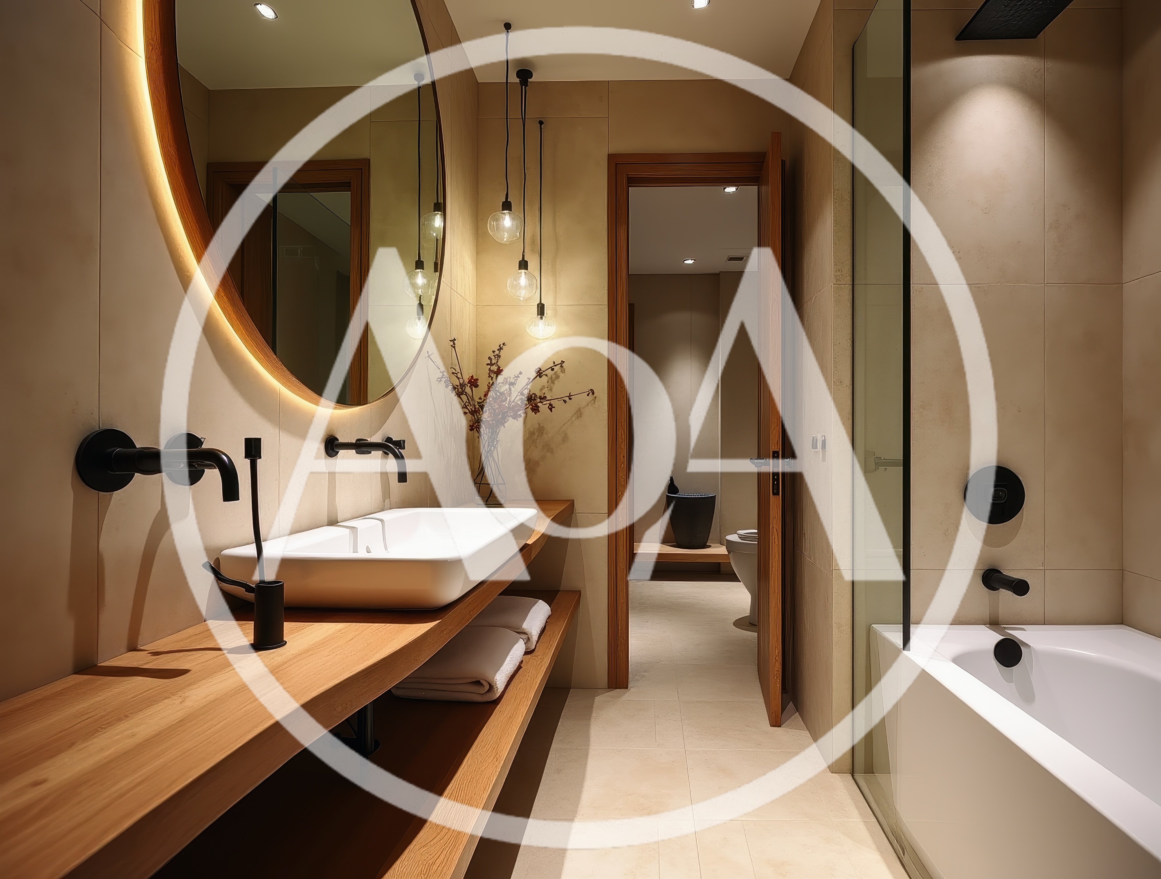 Modern Minimalist Bathroom Interior With Wooden Vanity