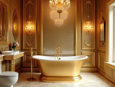 Luxury Gold Bathtub In Opulent Classic Bathroom