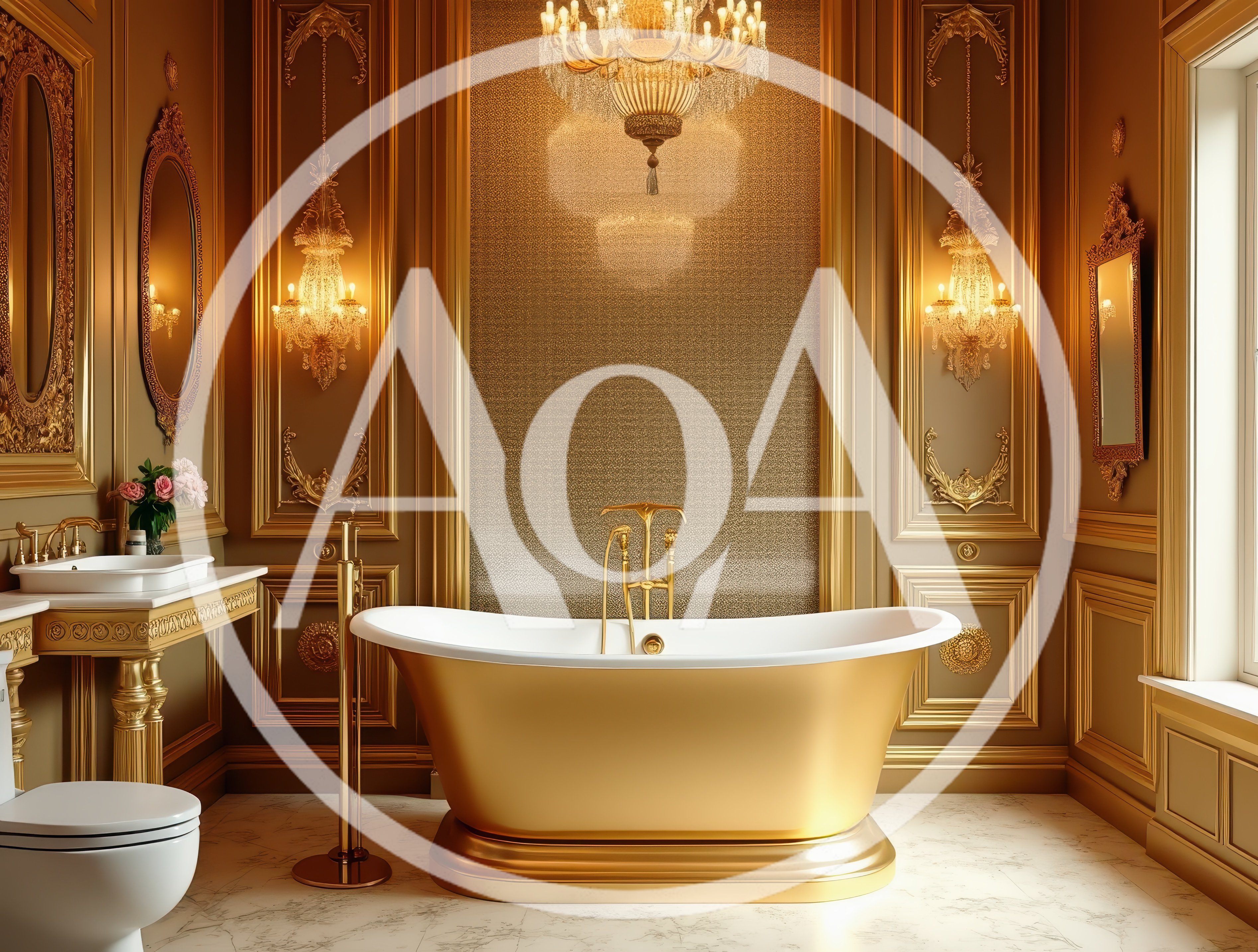 Luxury Gold Bathtub In Opulent Classic Bathroom