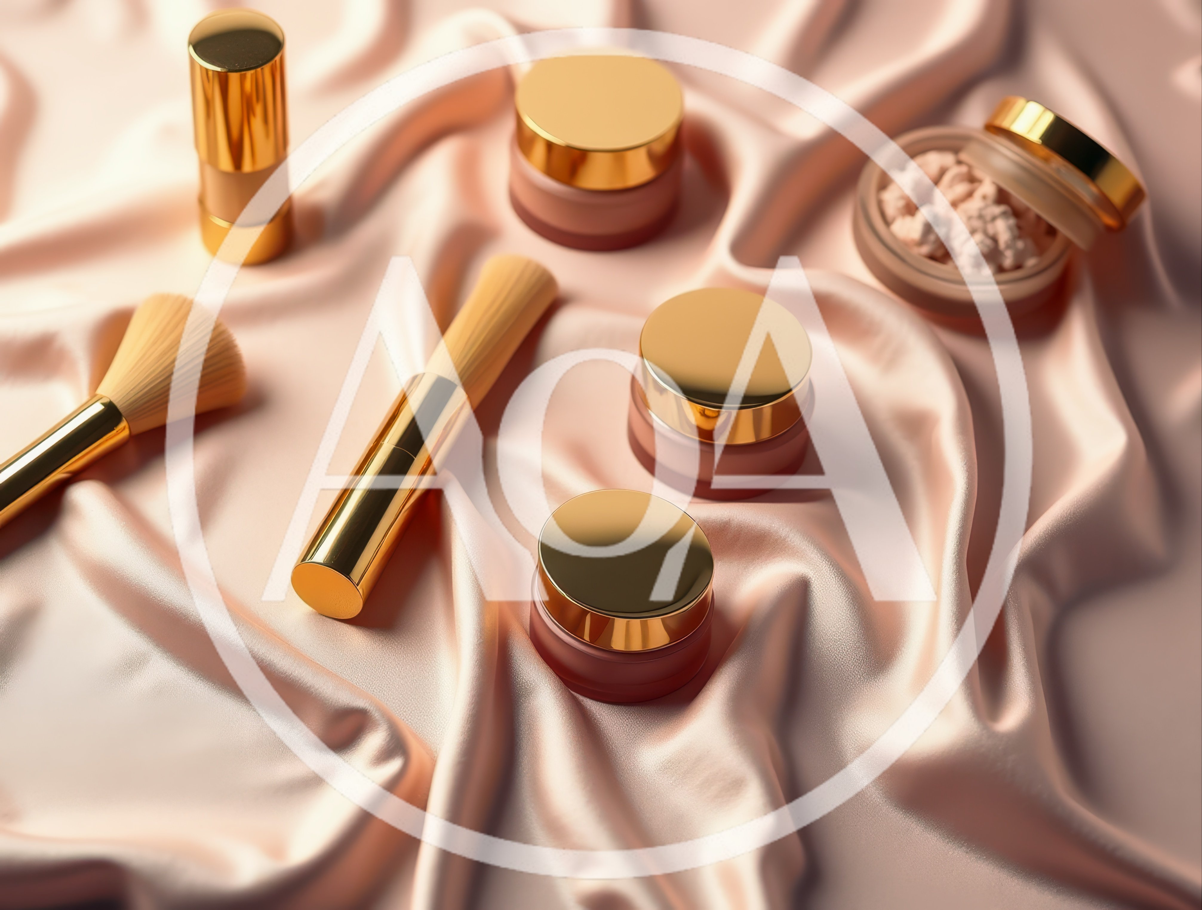 Luxury Cosmetic Products Arranged On Soft Pink Silk