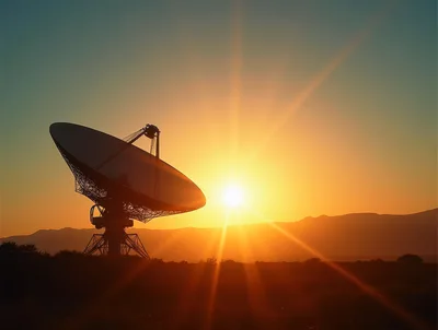 Large Radio Telescope Dish At Sunset