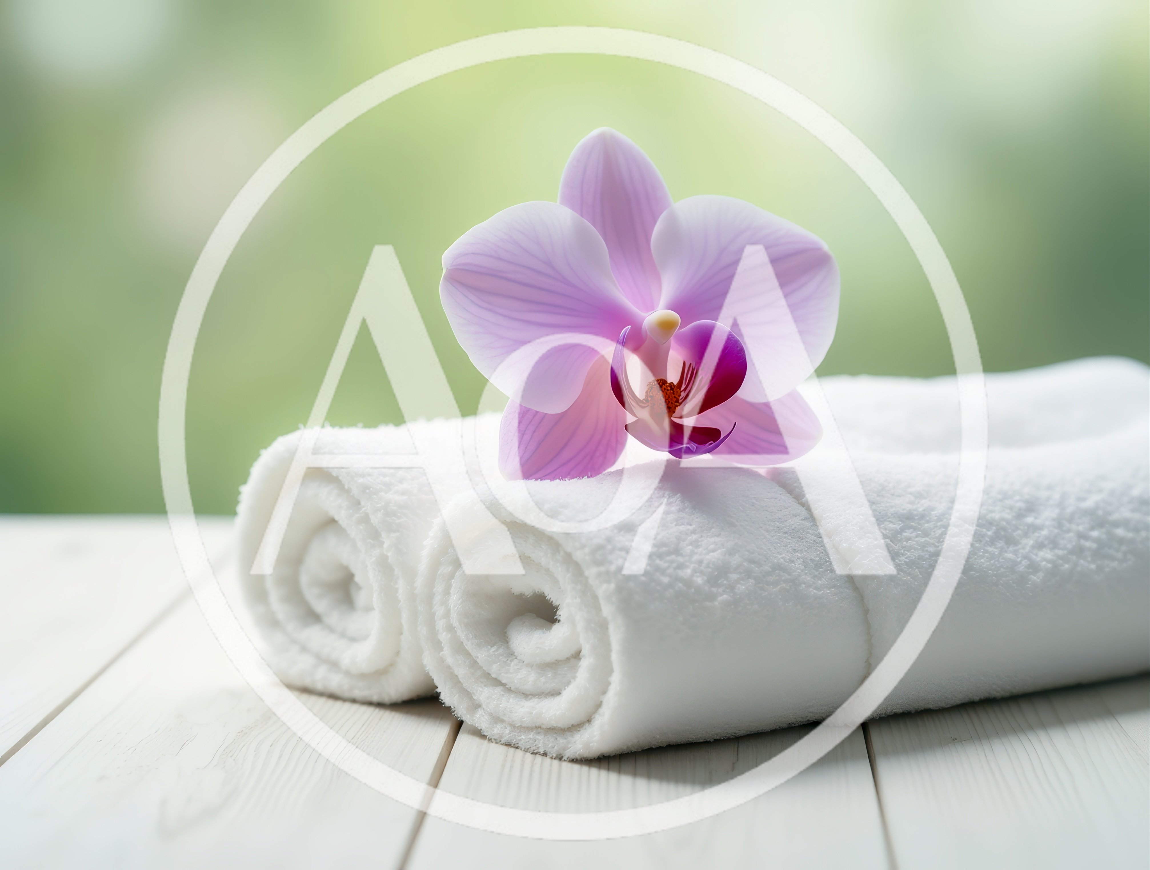 Rolled White Spa Towels With A Purple Orchid