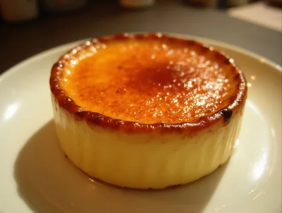 Crème Brûlée Dessert On A White Plate