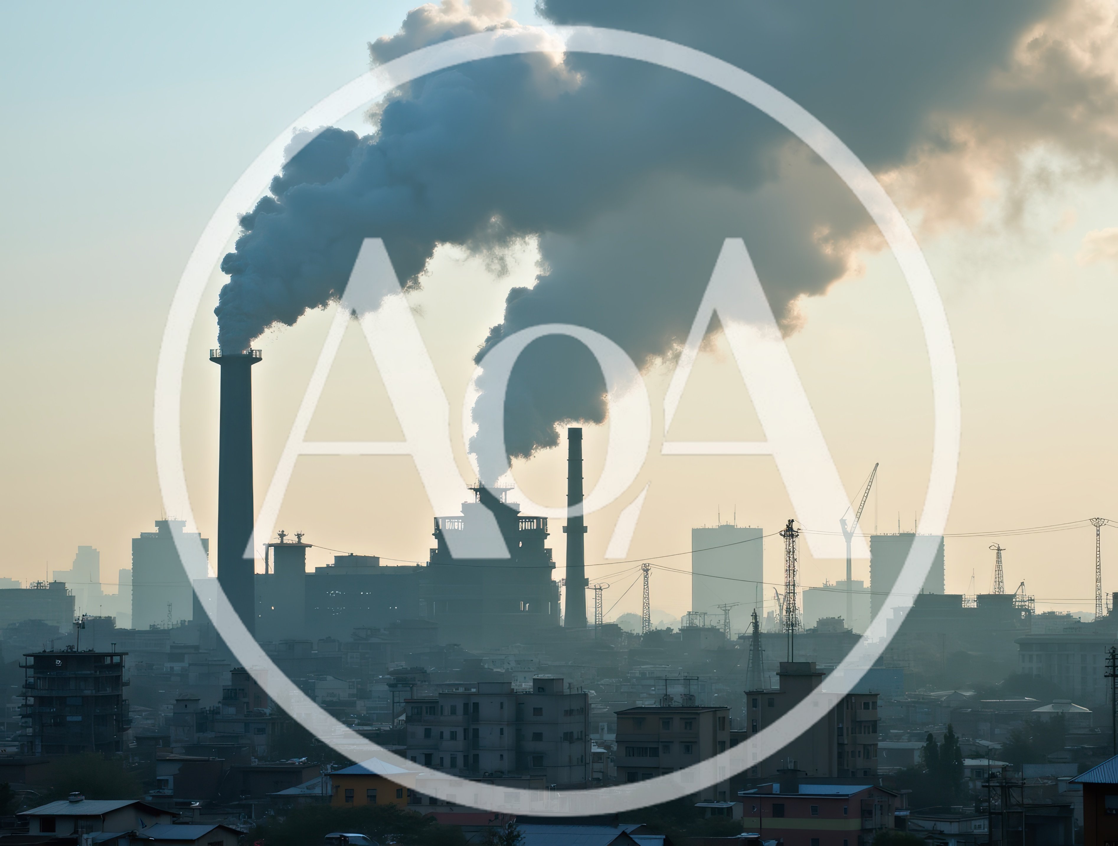 Industrial Factory Smokestacks Emitting Thick Smoke Over City