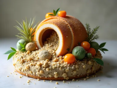 Artistic Gourmet Dessert With Fruit And Nut Crumble