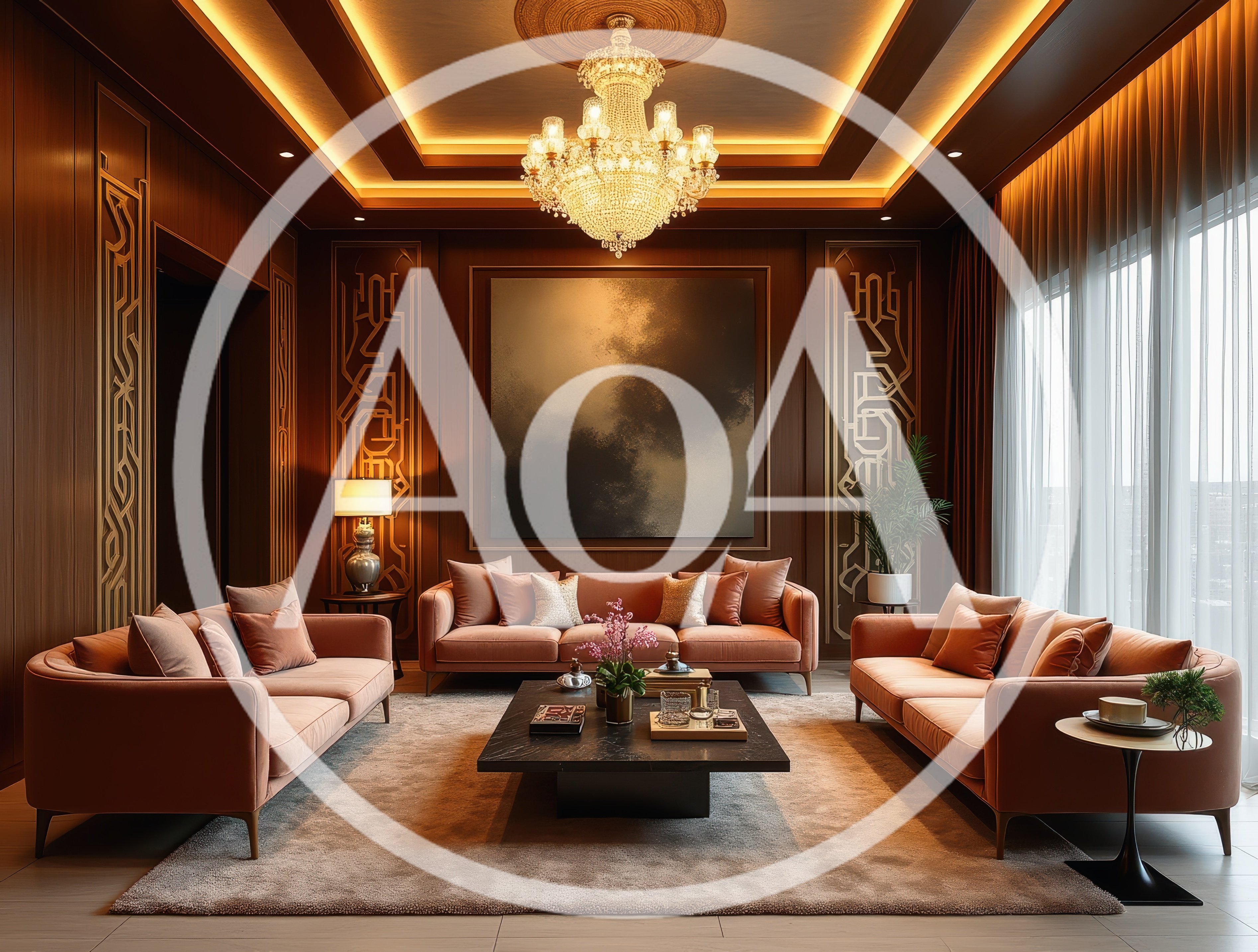 Luxurious Modern Living Room With Velvet Sofas